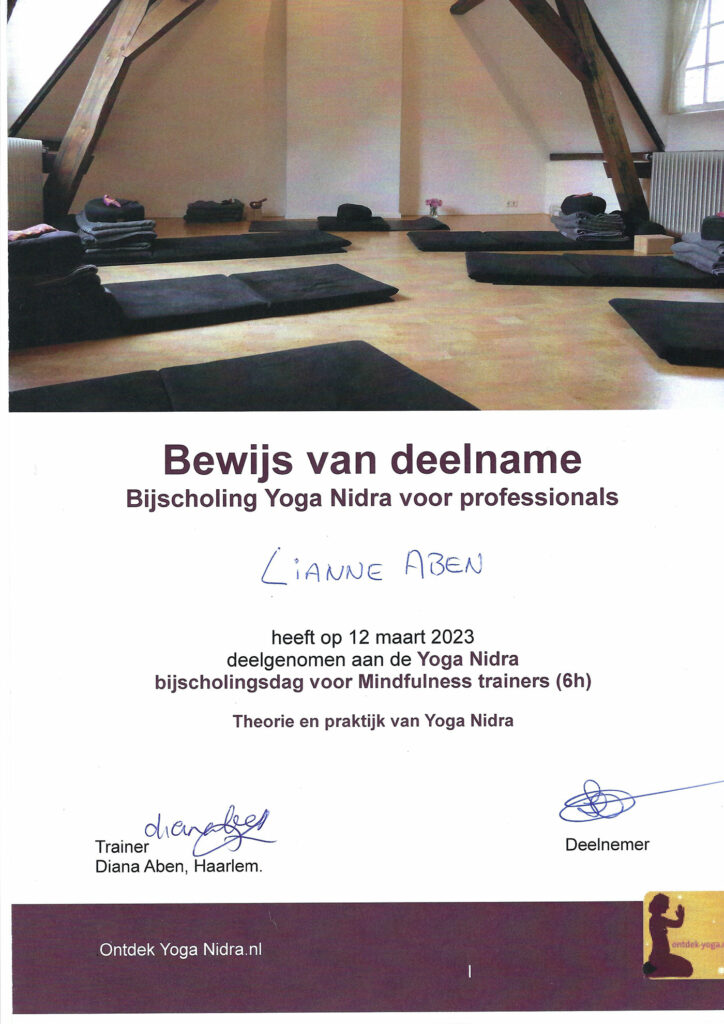 Bijscholing yoga Nidra certificaat